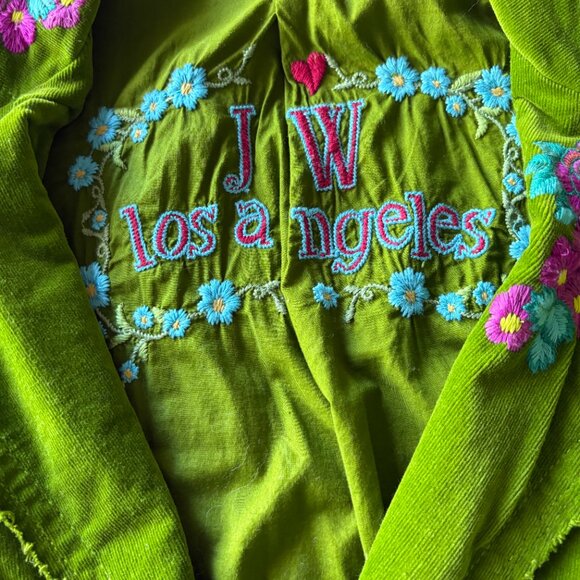 Johnny Was M Green Corduroy Embroidered Jacket Wearable Art Birds Heart - Picture 3 of 15